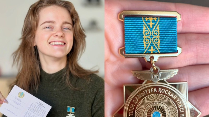 Qazaq tilinde sóilep júrgen amerikalyq arý Saiasat Nurbekten marapat aldy