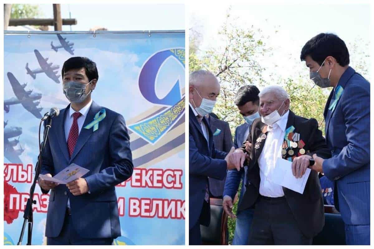 Eskeldi aýdanynyń ákimi coǵys ardagerin Jeńis kúnimen quttyqtady
