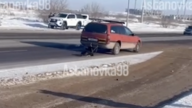 Астанада ер адам итін көлігіне байлап сүйреген